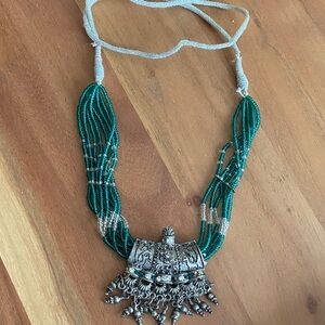 Ethnic Indian Wear Silver and Teal Necklace